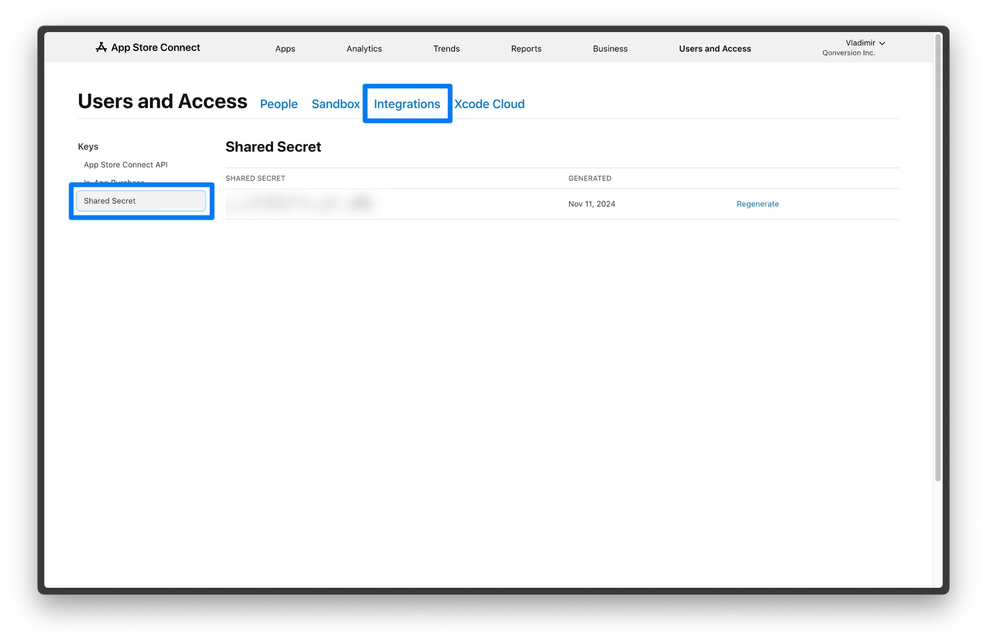 app stpre connect shared secret users