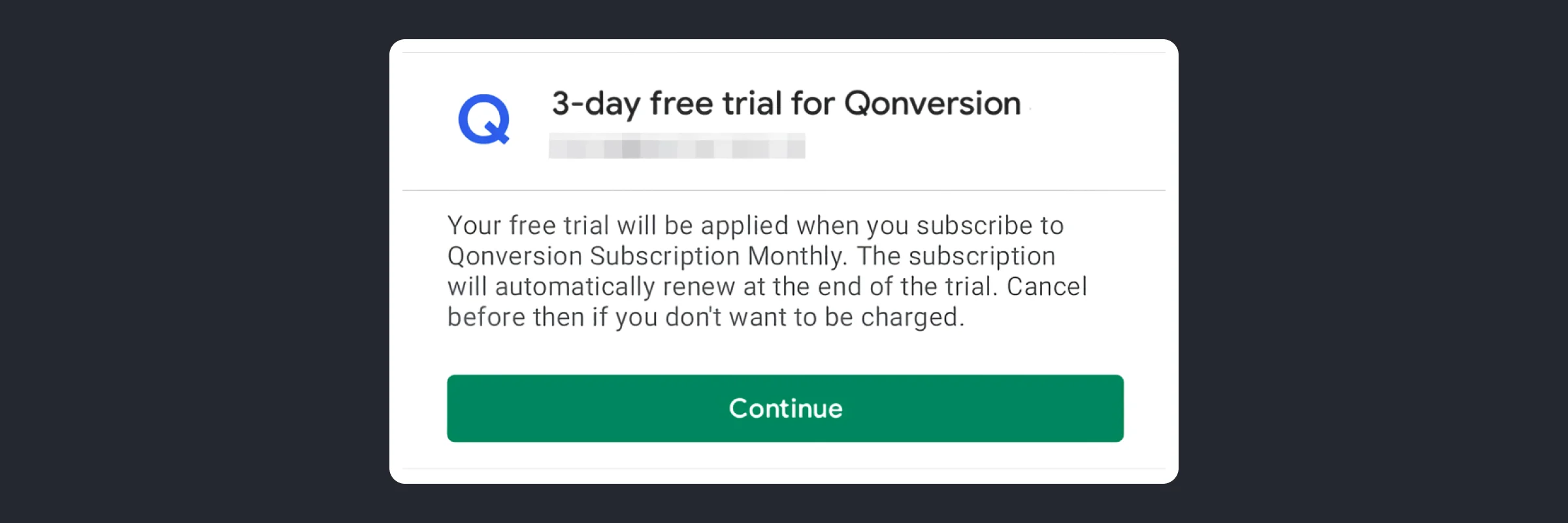 3-day free trial activated with Google Play Promo code