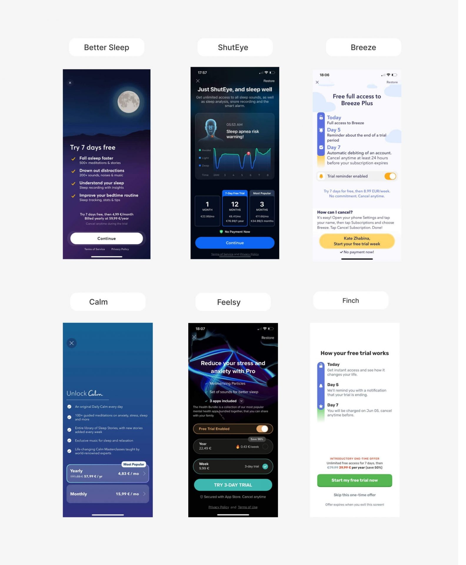 sleep and meditation app paywall examples