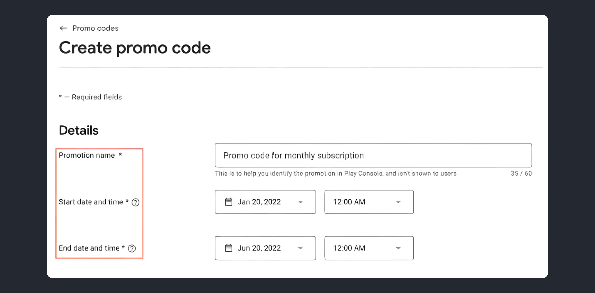 Create promo code on Google Play