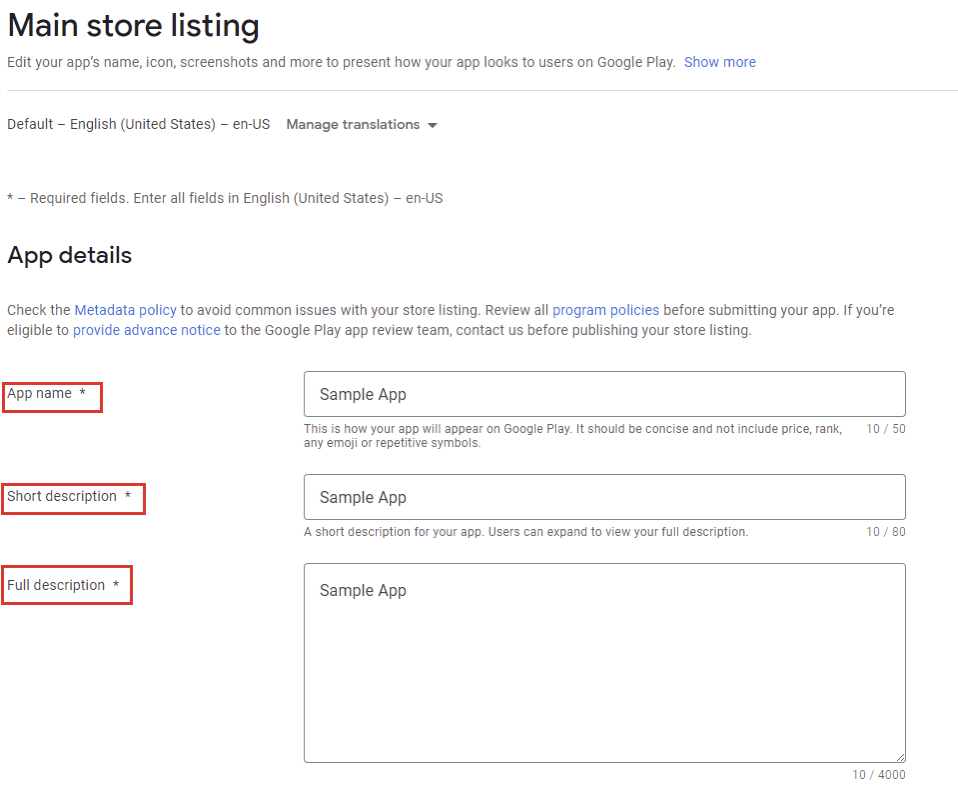 Create your Store Listing in Google Play Console