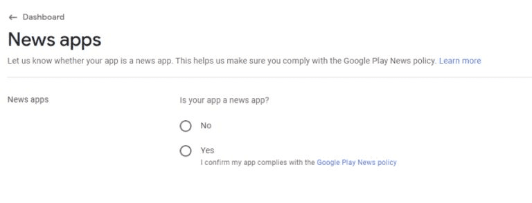News Apps Question Google Play Console